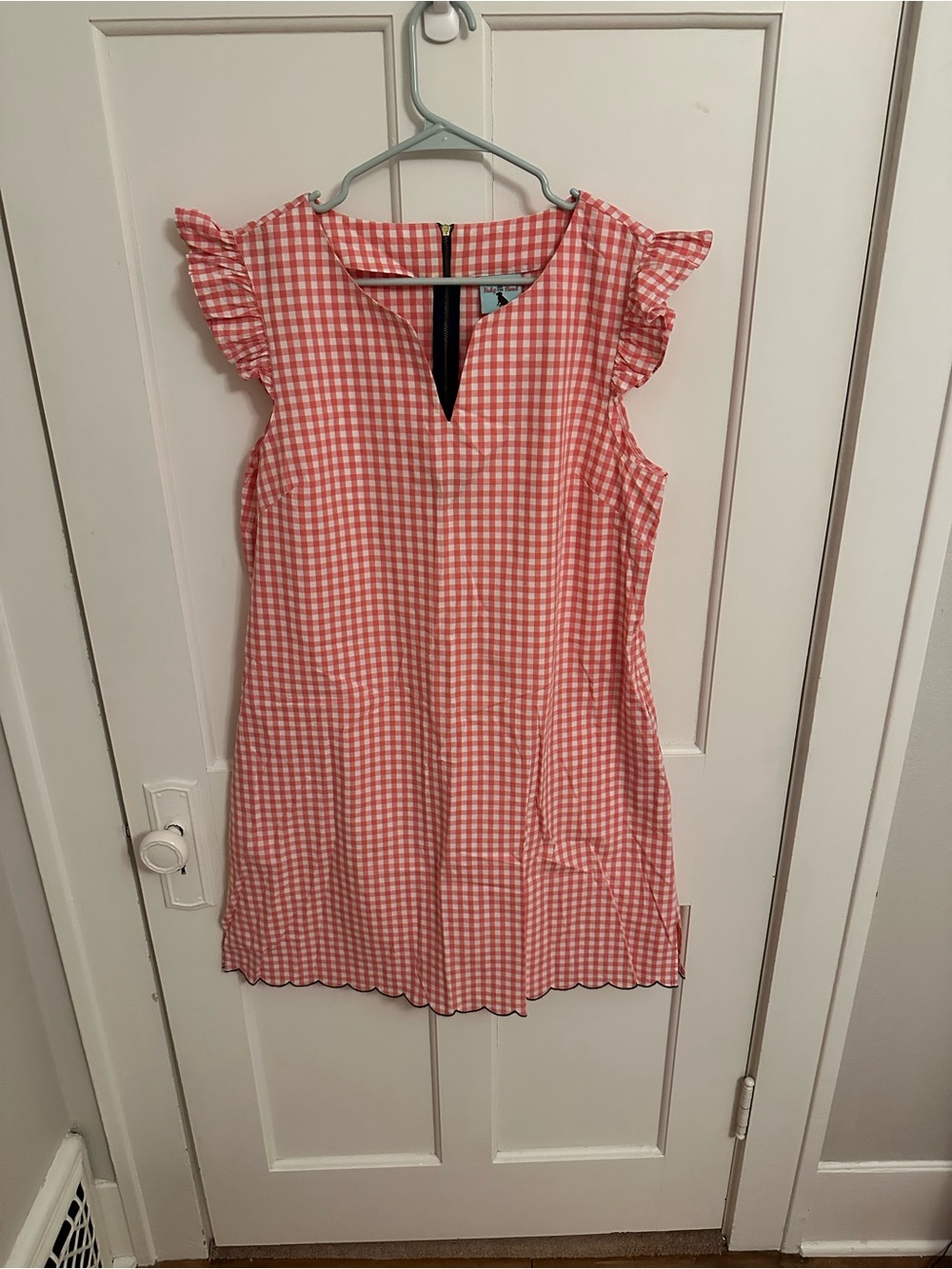 Haley and the Hound Feminine Romantic Crisp 100% Cotton Blouse Gingham Peach L
